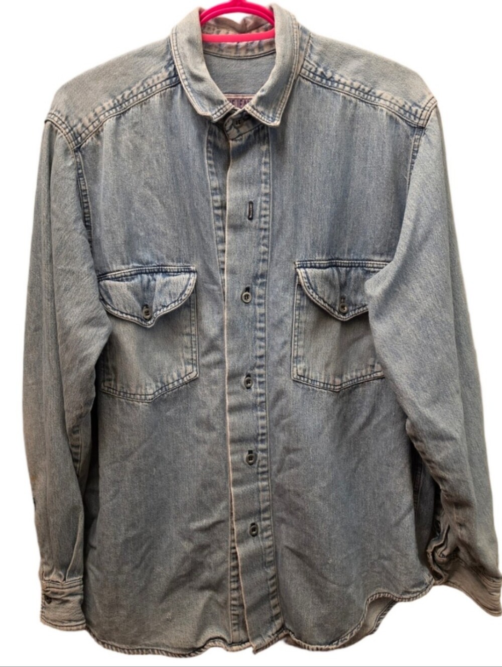 Vintage 90s Calvin Klein Blue Jeans Denim Shirt Made USA Light Wash 24” P2P
